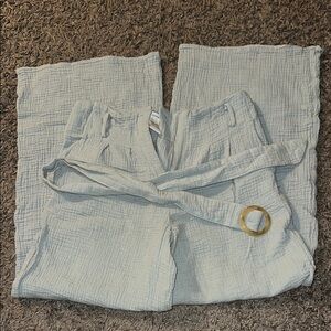 Light Blue Textured Pants with Belt